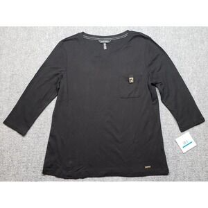 Ellen Tracy T Shirt Top Womens XL Black Cotton Pocket Round Neck 3/4 Sleeve New